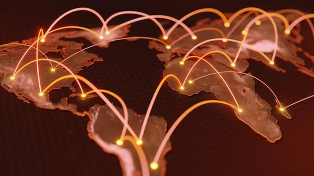 A detailed infographic showing interconnected global supply chain routes, with Mexico prominently featured as a key node, arrows indicating flow of goods and information.