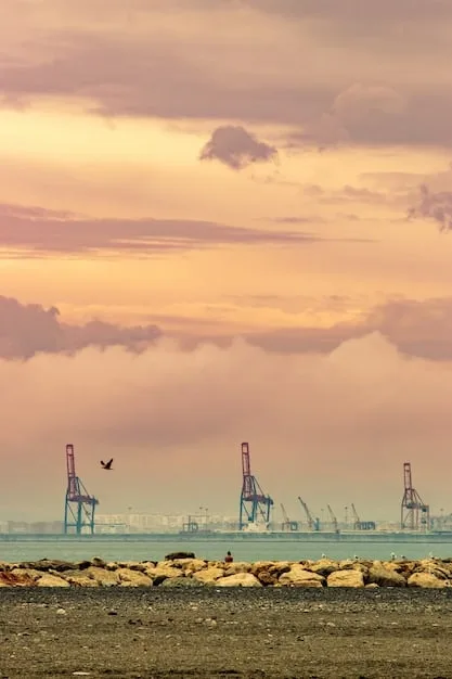Industrial landscape with oil rigs and solar panels juxtaposed, representing the diverse and often conflicting energy interests in Mexico, with a subtle emphasis on US corporate logos, implying their presence.