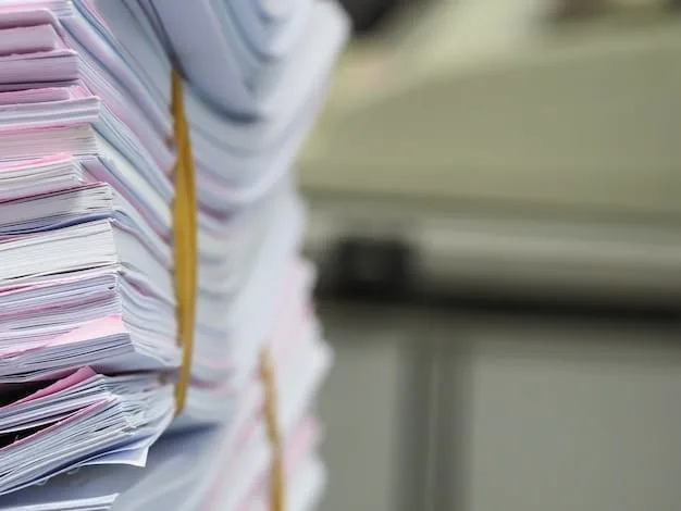 A close-up of a stack of legal documents and forms, with a blurred calculator and scattered coins in the foreground, symbolizing the extensive paperwork and financial calculations involved in immigration defense. Emphasize details and texture.