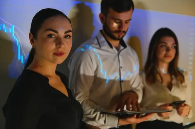 A diverse group of young Mexican fintech entrepreneurs presenting their innovative solutions at a tech conference, surrounded by an engaged audience. The atmosphere is energetic and collaborative, with vibrant branding.