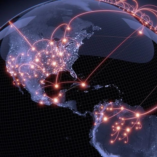 A supply chain network diagram illustrating seamless logistics between the US and Mexico for pharmaceutical products and medical devices. Symbols representing trucks, planes, warehouses, and factories are interconnected, highlighting efficient cross-border trade.