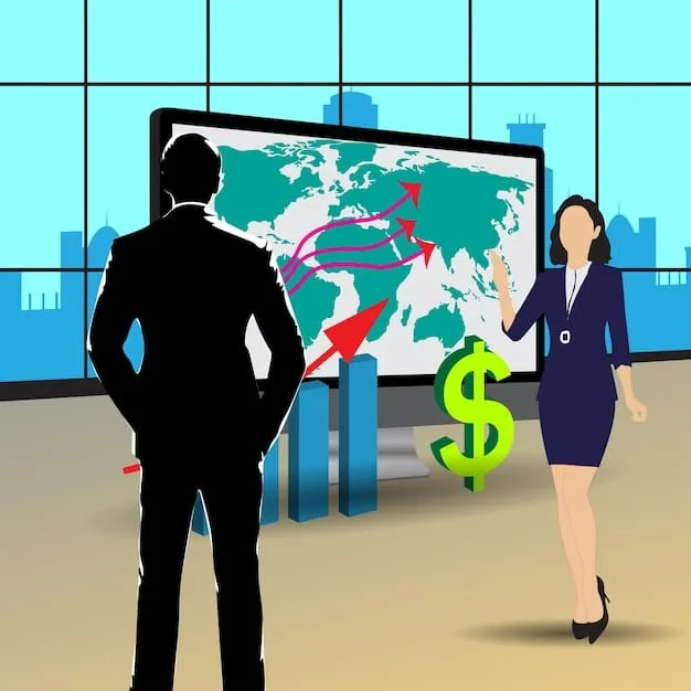 High-level government officials from US and Mexico engaged in trade negotiations, with charts and graphs on a display screen, symbolizing diplomatic efforts to resolve tariff issues.