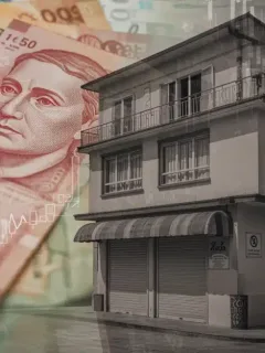 Financial graphs and Mexican pesos symbolizing the three-month impact of fiscal policies on SMEs in Mexico.