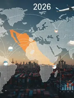 Global trade map with Mexico highlighted, showing import and export data trends for 2026.