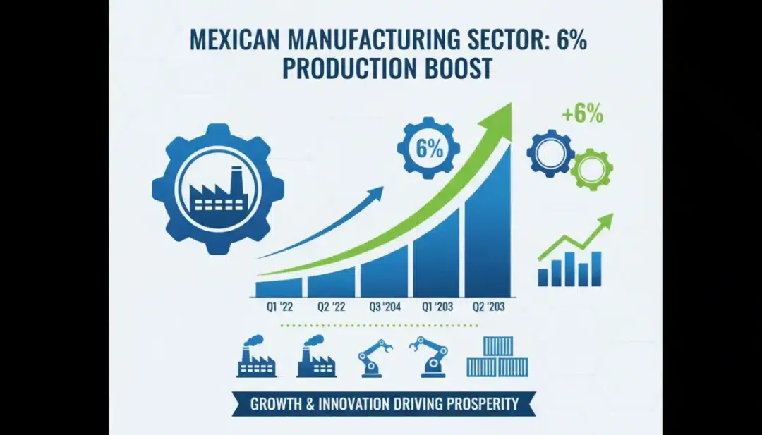 Infographic showing 6% production increase in Mexican manufacturing