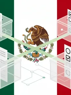 Stylized graphic representing Mexico's 2026 electoral reforms and their impact on political participation.