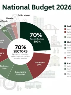 Infographic of Mexico's 2026 public spending priorities, showing 70% allocation to key sectors.
