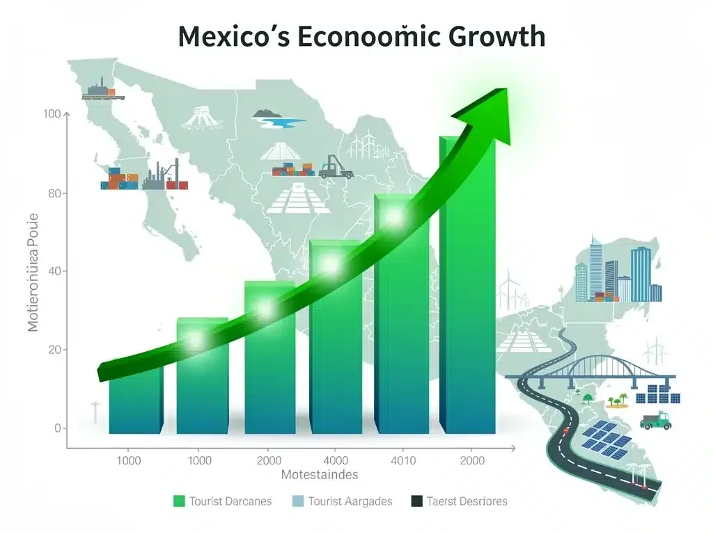 Dynamic chart showing Mexico's economic growth forecast for Q1 2026, highlighting key sectors.