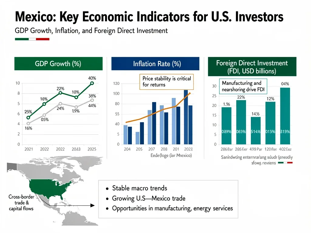 Infographic displaying Mexico's key economic indicators and growth trends
