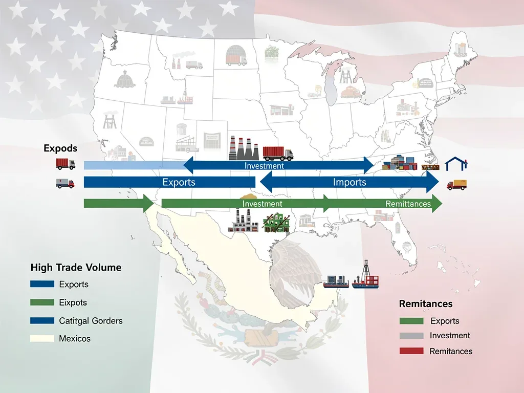 U.S.-Mexico cross-border trade and capital flow illustration