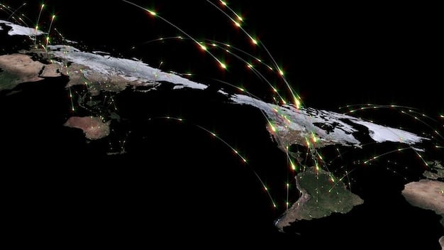 A detailed world map with highlighted trade routes between the United States and Mexico, emphasizing supply chain connections and economic interdependencies.