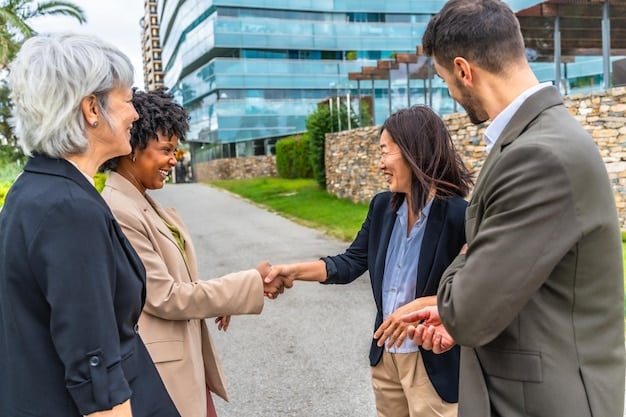 A handshake between US and Mexican business professionals, symbolizing trust, partnership, and successful collaboration in real estate.
