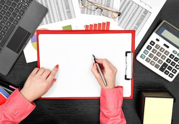 A detailed close-up of a hand filling out tax forms, with a calculator and a pen on a desk, illustrating the diligent process of tax preparation and financial documentation.