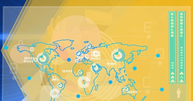 A detailed digital infographic illustrating the interconnectedness of global supply chains with various nodes representing production, logistics, and consumption, emphasizing resilience and transparency.