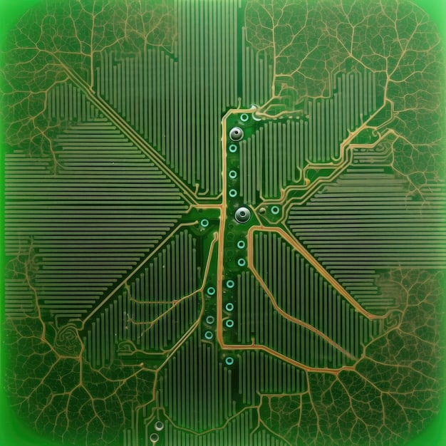 A schematic diagram illustrating a modern smart grid system with renewable energy sources integrating into the power distribution network, showcasing energy efficiency and advanced technology.