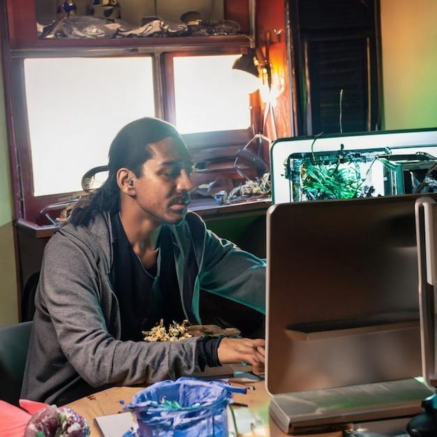 A digital native Mexican student coding on a laptop, surrounded by modern classroom technology like smartboards and 3D printers, representing the focus on STEM and advanced skills.