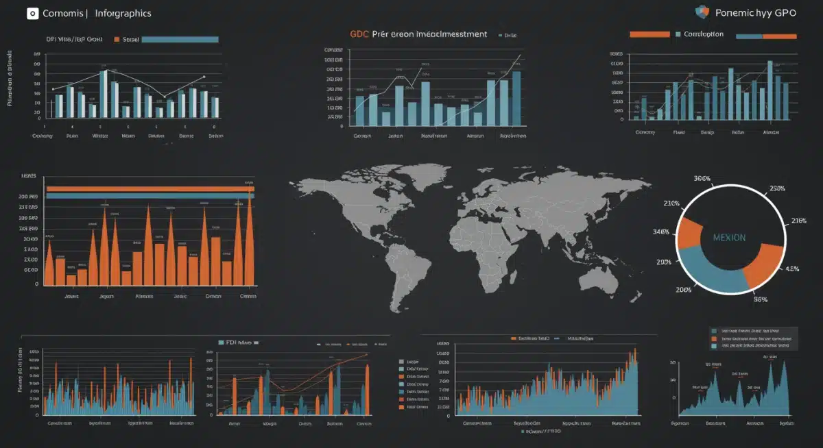 Infographic displaying Mexico's key economic indicators including GDP, inflation, and FDI for 2026.