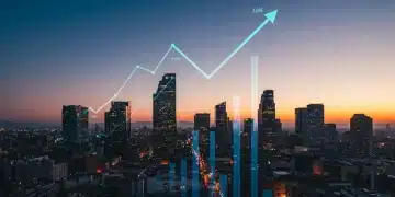 Mexico City skyline with upward economic growth charts, symbolizing 2026 economic outlook and investment opportunities.