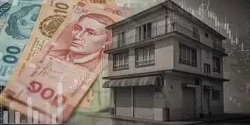 Financial graphs and Mexican pesos symbolizing the three-month impact of fiscal policies on SMEs in Mexico.