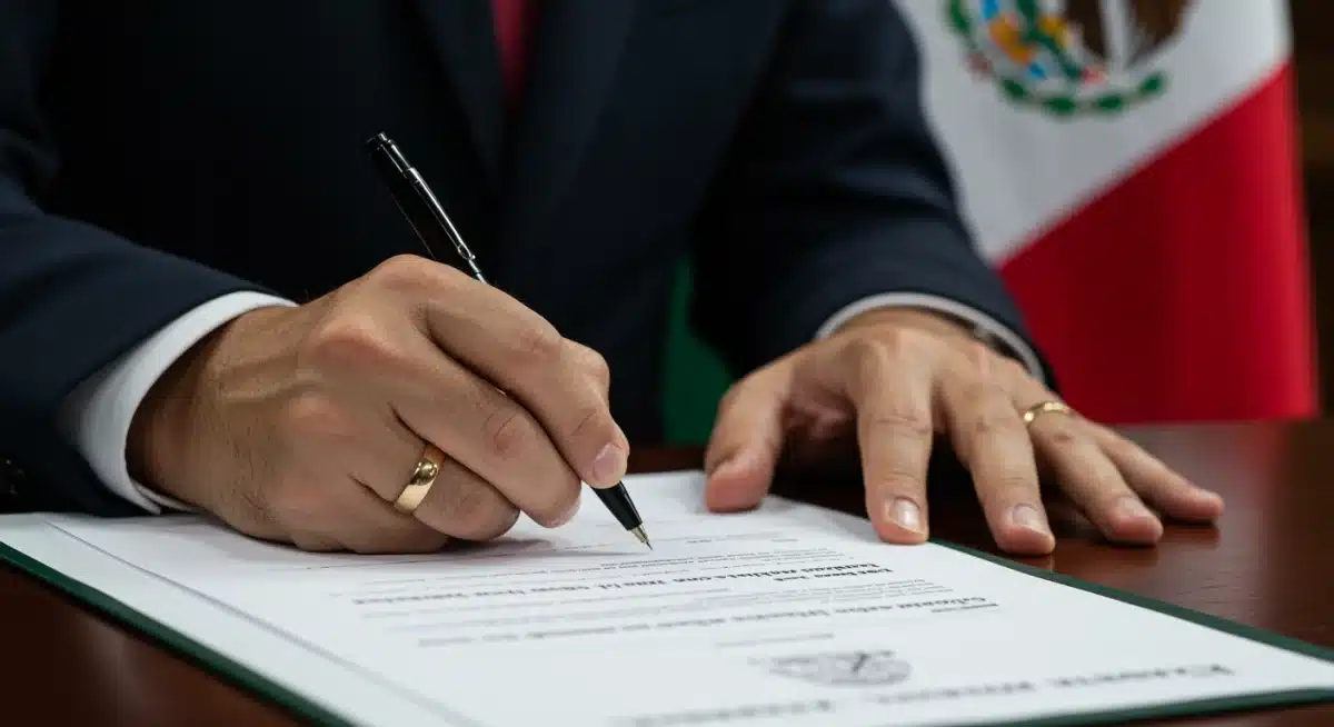 Government official signing cybersecurity legislation in Mexico