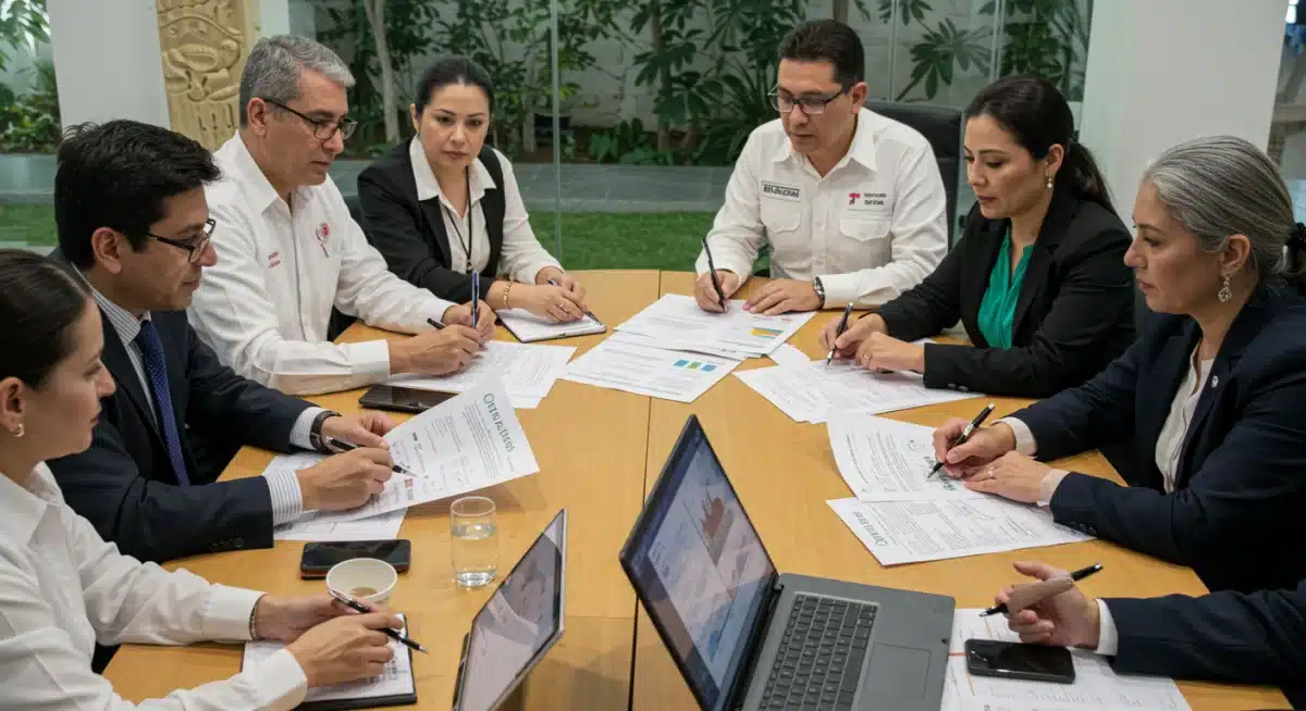 Diverse stakeholders discussing strategic plans for Mexico's tourism future