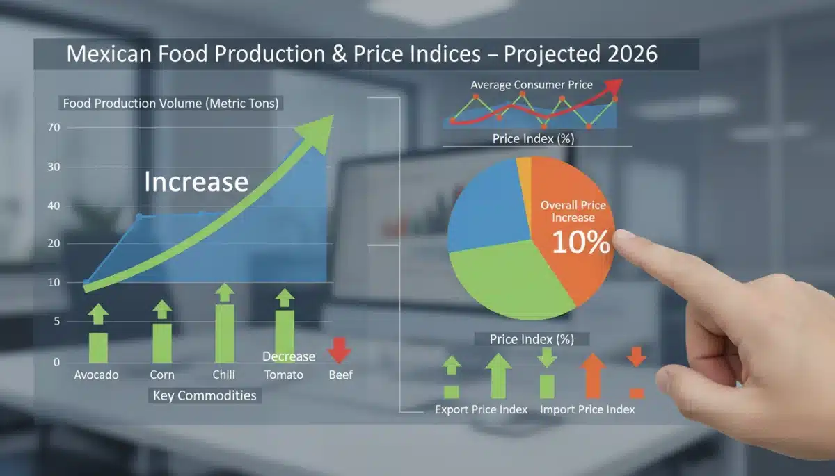 Economic graphs showing a 10% change in Mexican food production and prices.