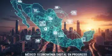 Stylized map of Mexico with digital network, e-commerce, and fintech icons, symbolizing the growth of Mexico's Digital Economy.
