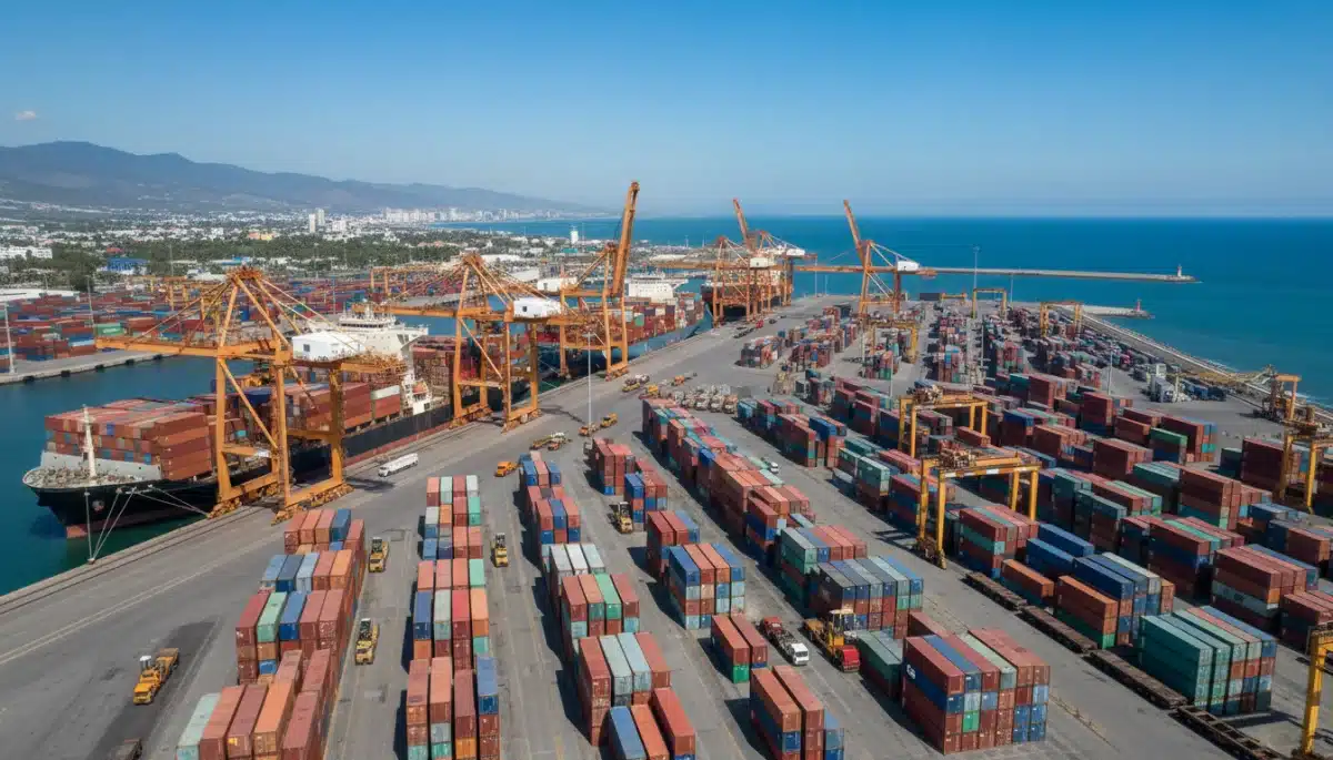 Bustling Mexican port symbolizing international trade and economic activity