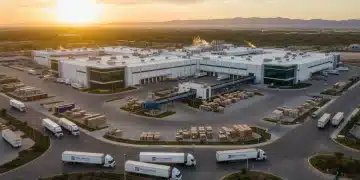 Modern Mexican manufacturing plant with active supply chain operations