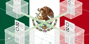 Stylized graphic representing Mexico's 2026 electoral reforms and their impact on political participation.