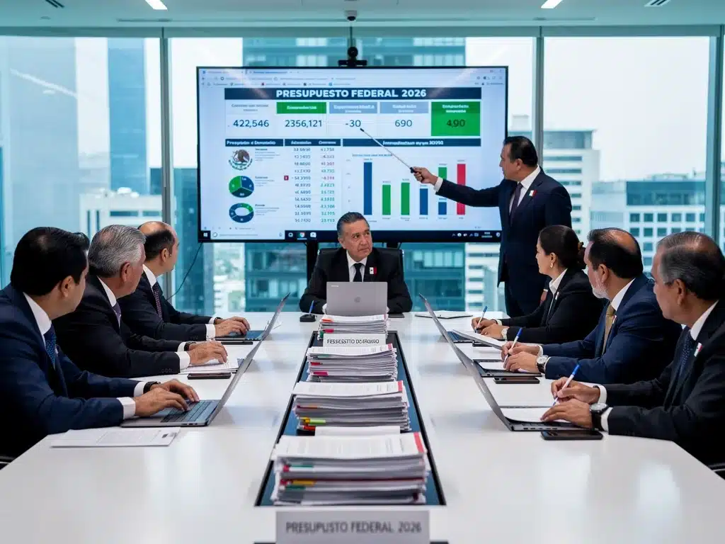 Mexican government officials discussing 2026 budget allocations and strategic planning.