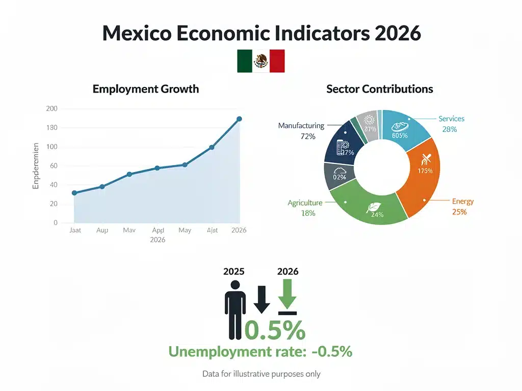 Infographic detailing Mexico's 2026 labor market economic indicators