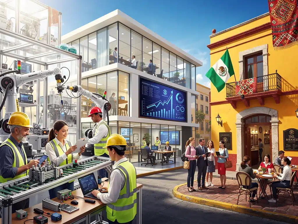 Diverse Mexican industries showing job growth and economic expansion