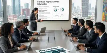 Business professionals discussing new Mexican labor law revisions